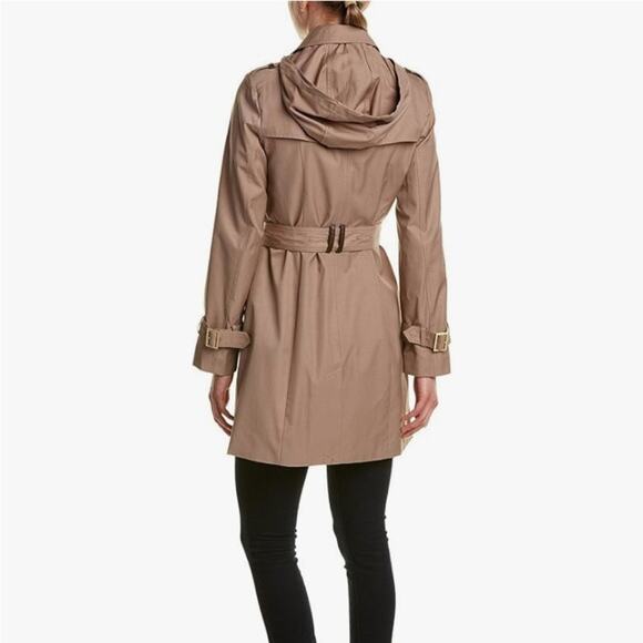 NWT Cole Haan Women's Single Breasted Hooded Trench Coat Nude Cream Size XS - Picture 2 of 6